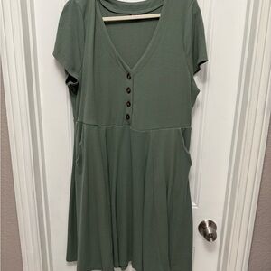 Torrid Olive Ribbed Knit Skater Dress  with Buttons size 2